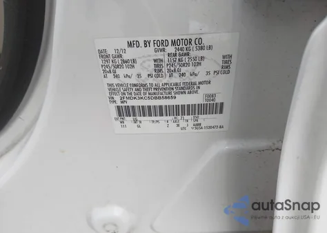 2013 Ford Edge Limited z USA, uszkodzony, nr VIN 2FMDK3KC5DBB58659